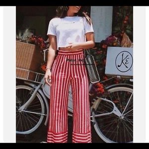 Women Red and white stripe  Zara Collection Basic wide leg pants size M